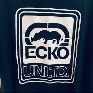 Vtg Y2K Ecko Unlt. Black Faded Metallic Logo Tee